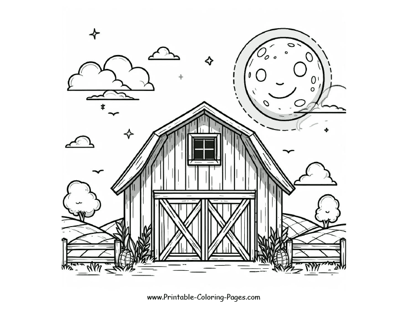 Farm Barns House Printable Coloring Page