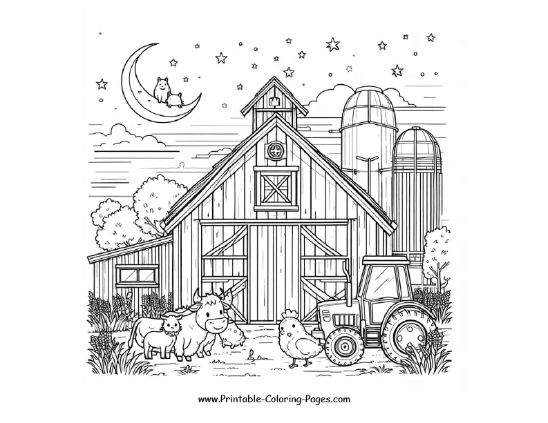 Farm Barns House Printable Coloring Page 1