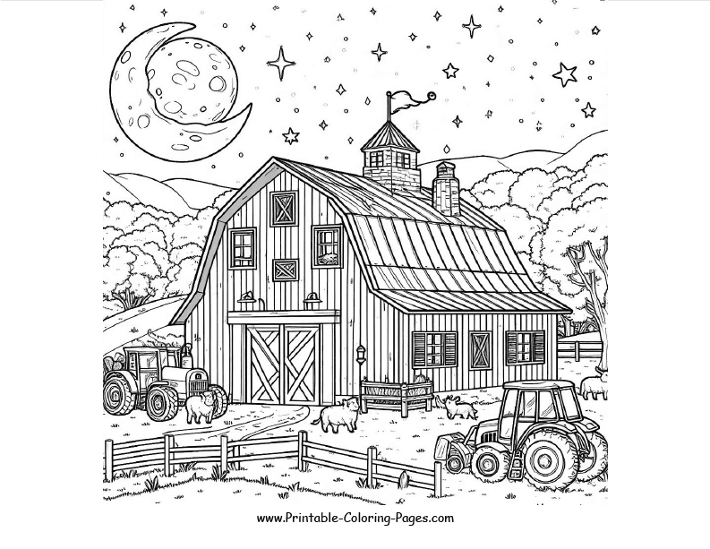 Farm Barns House Printable Coloring Page 2