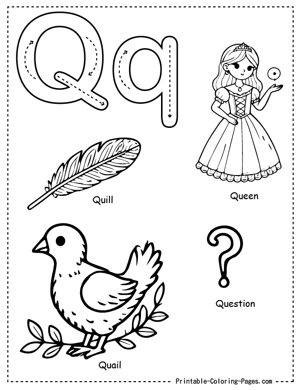 a coloring page of a letter q